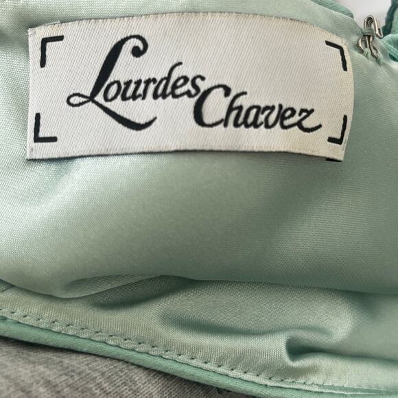 Lourdes Chavez Mint Green Floral Embroidered Sequin Long Sleeve Maxi Gown - Picture 6 of 9